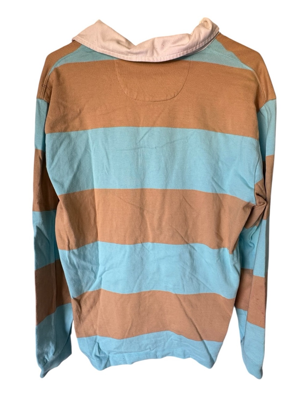 Vintage GAP Men's Wide-Stripe Long Sleeve Rugby Shirt Light Blue & Brown MINTY - Picture 2 of 4
